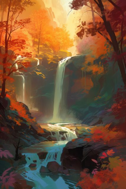 Fantasy landscape with waterfalls in forest created using generative ai technology - Download Free Stock Photos Pikwizard.com