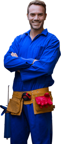 Confident Mechanic in Blue Overalls Arms Crossed Transparent Background - Download Free Stock Videos Pikwizard.com