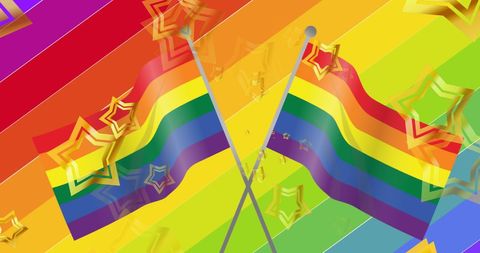 Celebratory rainbow flags and stars for pride month
