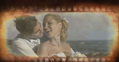 Vintage Romantic Wedding Couple by the Ocean
