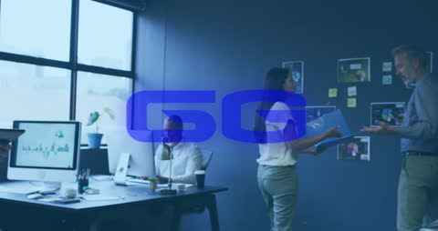 Business Team Working on Advanced 6G Technology in Modern Office