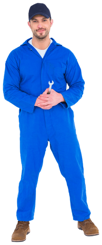 transparent background smiling mechanic in blue uniform holding spanner - Download Free Stock Videos Pikwizard.com