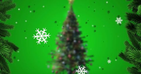 Festive Snowflakes Over Digital Christmas Tree Background