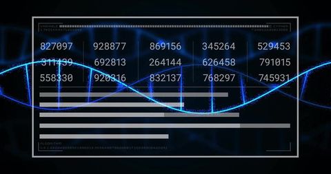 Futuristic Interface with Glowing Digital DNA and Data Visualization