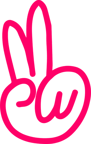 Fuchsia peace sign hand illustration on transparent background