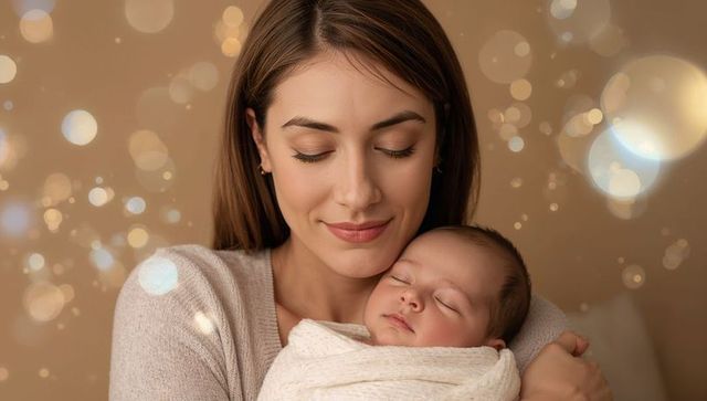 Mother cradling newborn with love and serenity