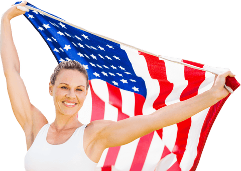 Smiling Caucasian Athlete Holding American Flag Transparent PNG Background