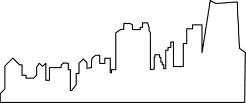 Sleek black city outline on transparent background icon