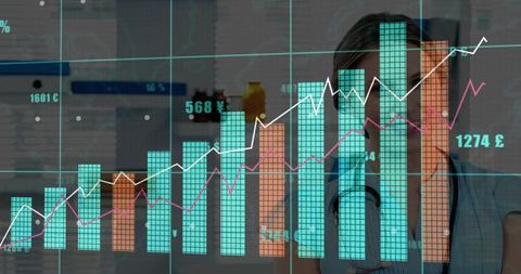 Female Doctor Analyzing Digital Analytics Chart with Data Overlay