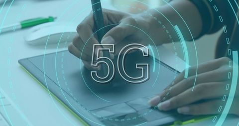 5G Technology Overlay On Graphic Design Process at Workspace - Download Free Stock Images Pikwizard.com