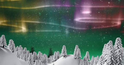 Northern Lights Dancing Over Snowy Forest Landscape