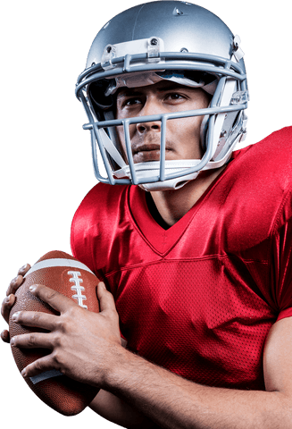 Transparent american football player focused with football hold