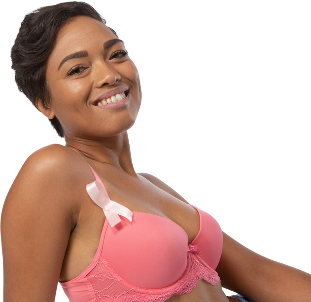 Confident Woman Wearing Pink Bra with Ribbon for Breast Cancer Awareness Transparent Background - Download Free Stock Videos Pikwizard.com