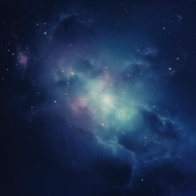 Stars and clouds on night dark blue sky, created using generative ai technology. Space, galaxy and astronomy concept digitally generated image.