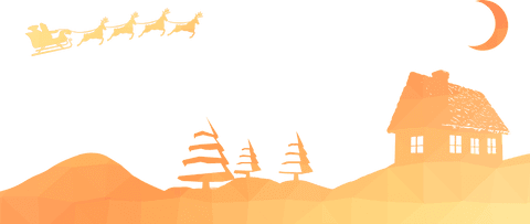Transparent christmas scenery with santa sleigh over house