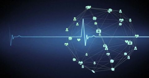 Digital Network Connections with Heartbeat on Black Background - Download Free Stock Images Pikwizard.com