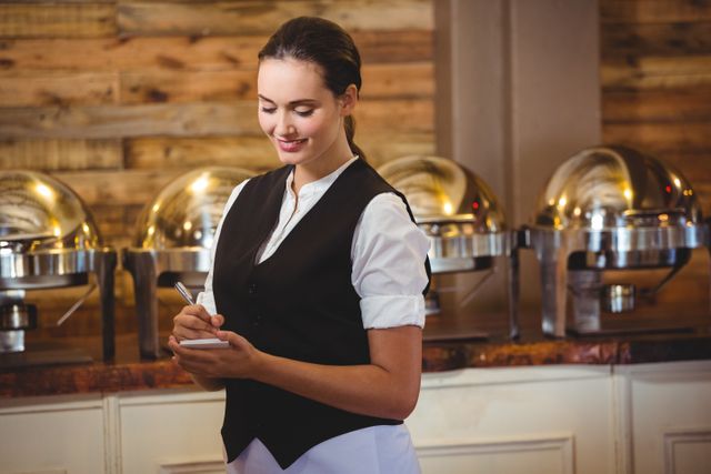 Waitress taking order on a notebook in a restaurant