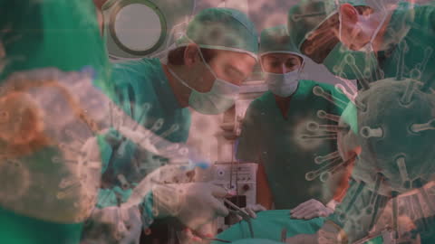 Surgeons Operating with COVID-19 Virus Visual Overlay