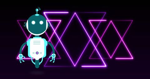 AI Robot with Neon Geometric Background for Digital Concepts