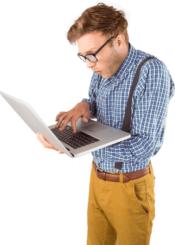Charming Geek Analyzing Data on Transparent Background - Download Free Stock Videos Pikwizard.com