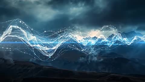 Dynamic Digital Data Waves Across Mountain Peaks