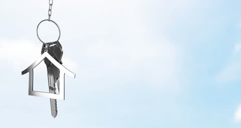 Silver House Key with Home Outline Keychain