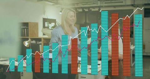 Business Team Planning Amid Data Visualization Overlay