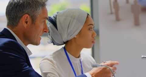 Diverse business team communication at seminar