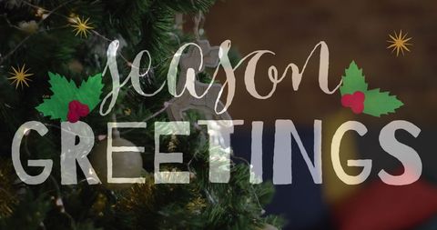 Festive Christmas Greeting Over Evergreen Decorated Tree - Download Free Stock Images Pikwizard.com