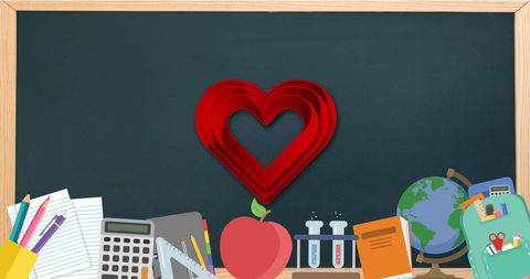 Heart Emblem with School Supplies on Blackboard for Education Theme - Download Free Stock Images Pikwizard.com