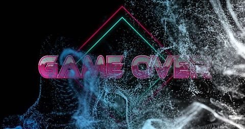 Futuristic Game Over Display with Neon Glows and Digital Waves