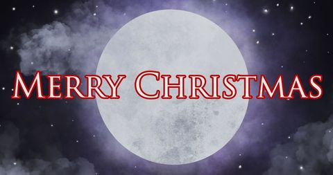 Merry Christmas Text Over Silhouette of Santa in Sleigh Against Moon - Download Free Stock Images Pikwizard.com