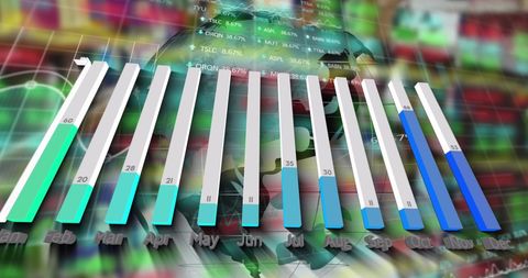 Colorful Bar Chart Over Digital Stock Market Background - Download Free Stock Images Pikwizard.com
