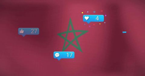 Morocco social media engagement concept green pentagram with notification badges