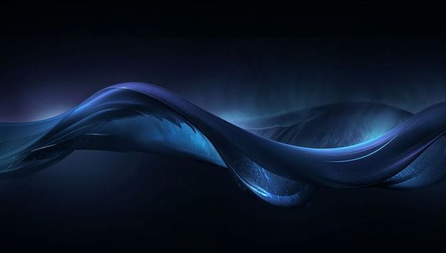 Flowing translucent blue ribbon wave with futuristic glow, digital texture, abstract
