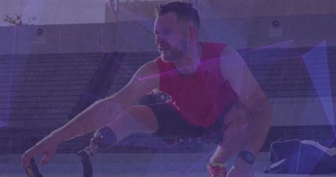 Athlete with running blade preparing with stretch exercise