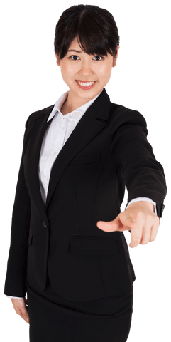 Confident Asian Businesswoman Pointing with Transparent Background