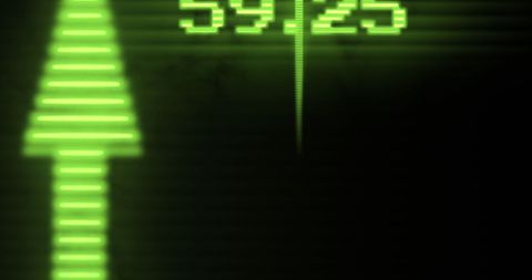 Glowing digital upward arrow with numerical display