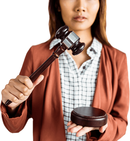 transparent businesswoman holding gavel in legal setting - Download Free Stock Videos Pikwizard.com