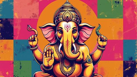 Vibrant depiction of lord ganesha with symbolic attributes