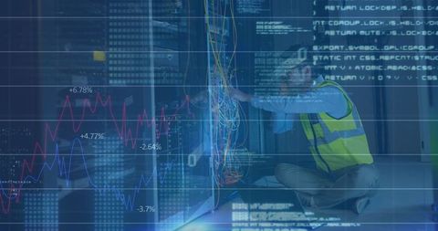 Technician Analyzing Servers in Data Center with Financial Data Overlay - Download Free Stock Images Pikwizard.com