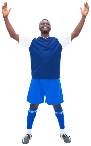 Football Player Celebrating Victory with Raised Arms Transparent Background