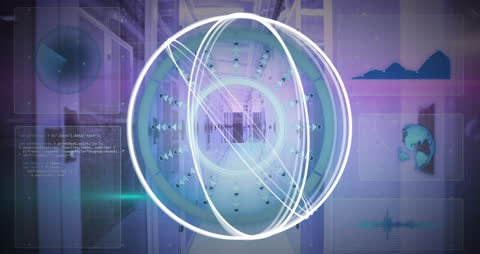 Digital Interface Showing Deep Data Analysis in Server Room