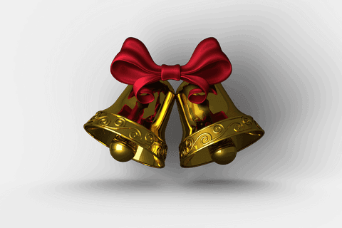 Transparent Golden Bells with Red Ribbon Celebrating Joy