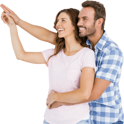 Cheerful Young Couple Embracing and Pointing in Transparent Background - Download Free Stock Videos Pikwizard.com
