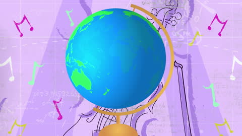 Globe with Musical Notes and Mathematical Diagrams