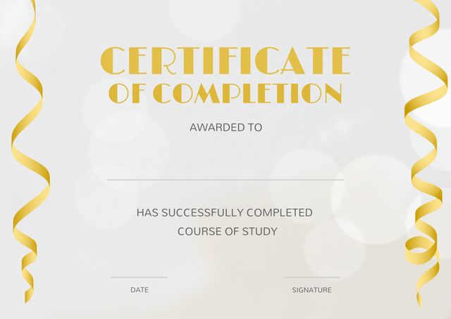 Elegant Certificate of Completion with Gold Ribbons and Space for Customization - Download Free Stock Templates Pikwizard.com