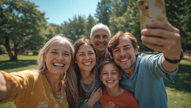Three-Generation Family Enjoying Outdoor Selfie in Park