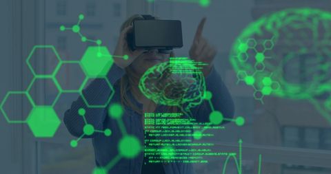 Woman Using VR Headset with Data Visualization Interface - Download Free Stock Images Pikwizard.com