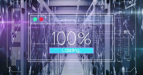 Server Room with 100% Data Processing Overlay - Download Free Stock Images Pikwizard.com